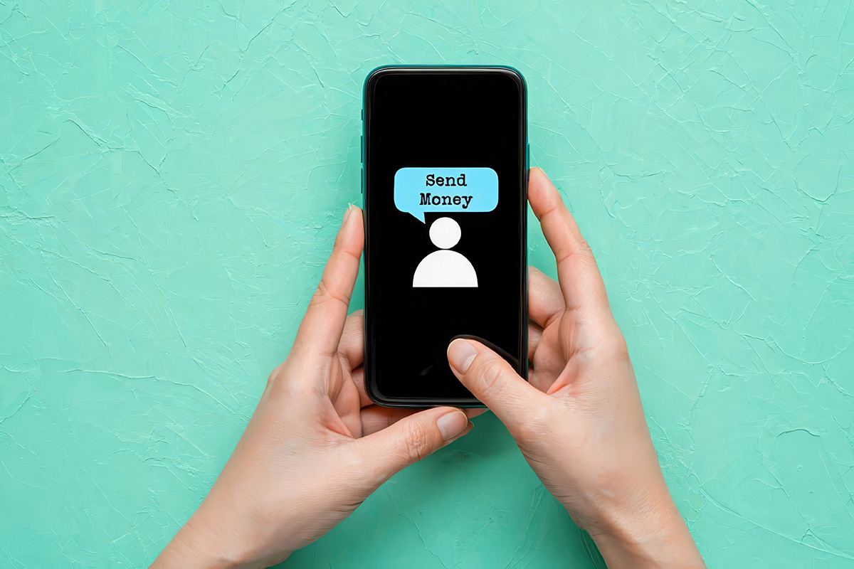 Hands holding phone with 