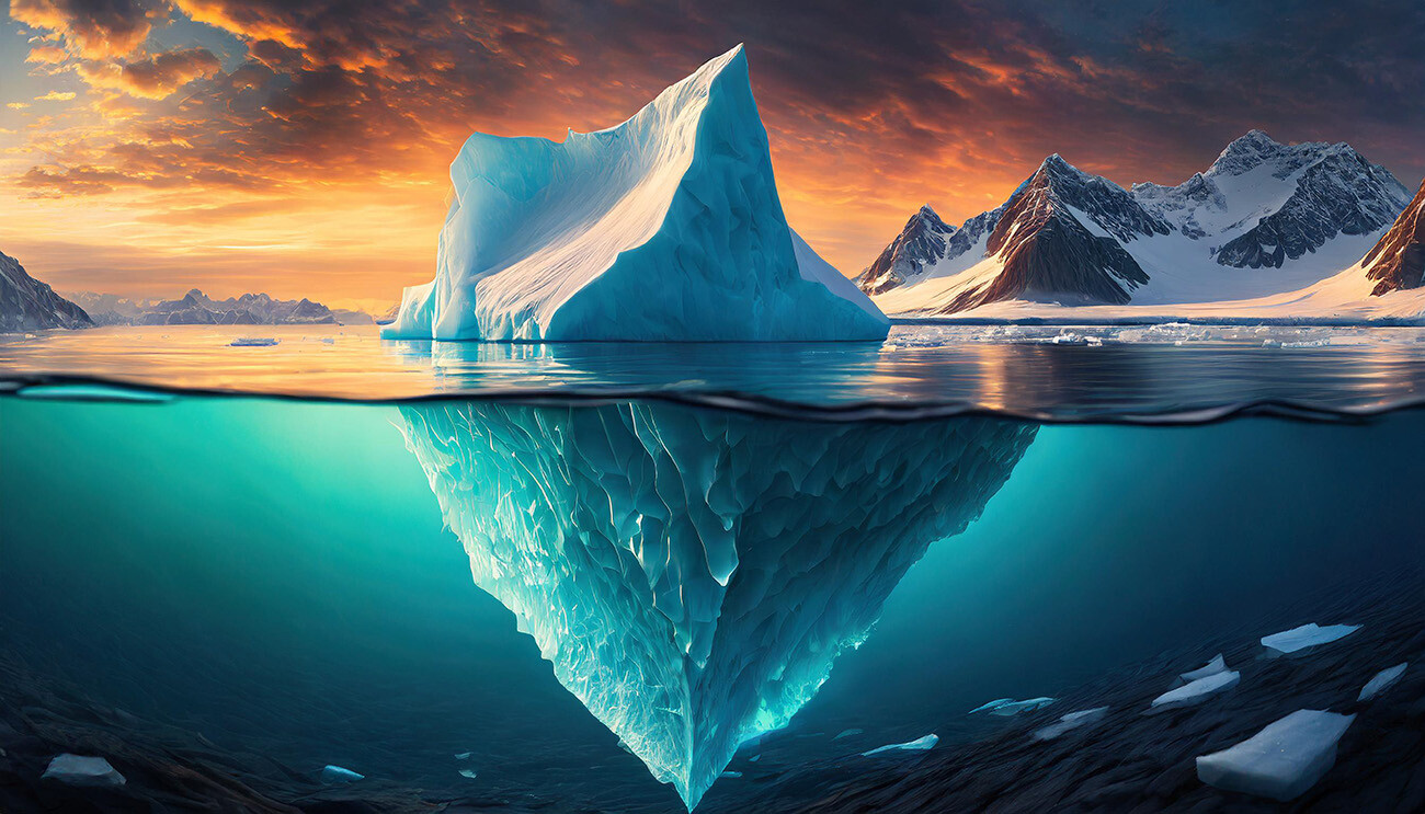 iceberg both above and below the water surface