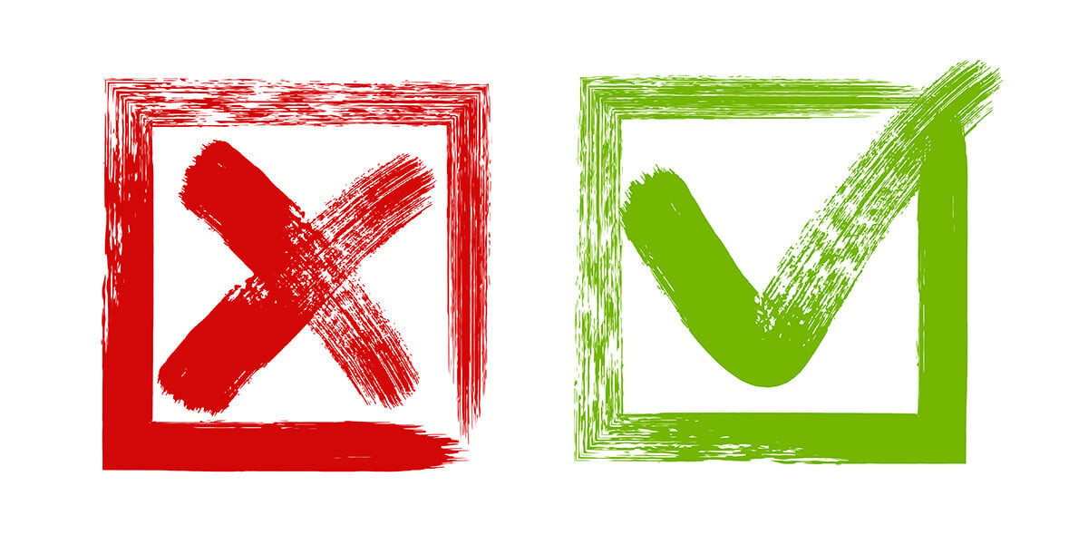 Red X mark and green check mark