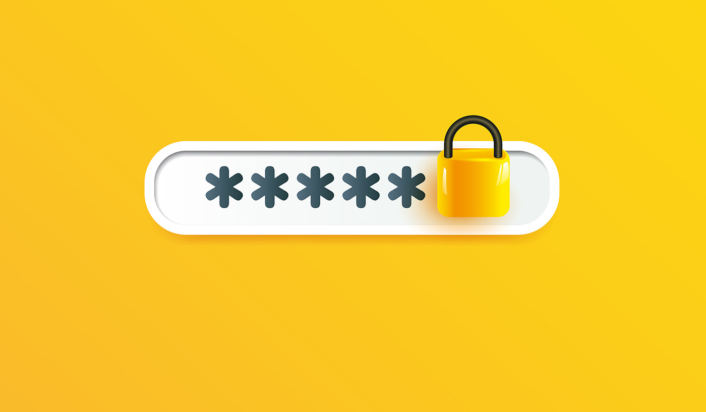 Image shows asterisks and yellow padlock